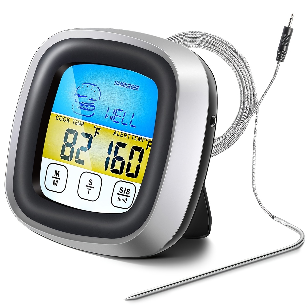 Digital Thermometer Probe - เทอร์โมมิเตอร์วัดอุณหภูมิเนื้อแบบดิจิตอล พร้อมตัวจับเวลาสำหรับบาร์บีคิว อุปกรณ์ทำอาหาร หัววัดยาว เทอร์โมมิเตอร์สำหรับเตาอบ หน้าจอสัมผัส