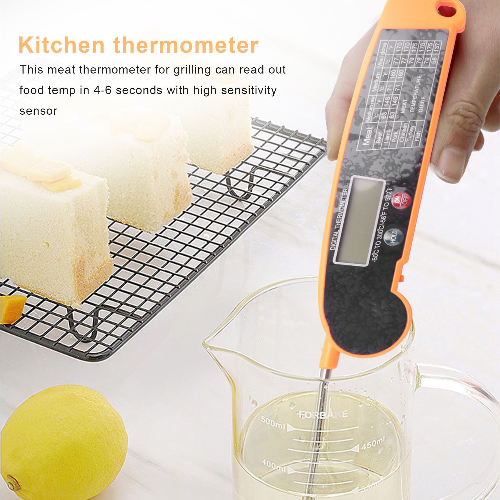 Digital Thermometer Probe - เครื่องวัดอุณหภูมิเนื้อแบบดิจิตอลอ่านค่าได้ทันที พร้อมหัววัดอุณหภูมิที่แม่นยำสูง เครื่องวัดอุณหภูมิไฟฟ้าสำหรับทำอาหารในครัว